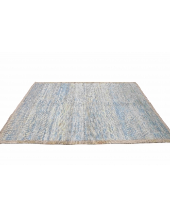 Blue Modern Hand Knotted Wool Rug - 5` 10″ x 8` 2″