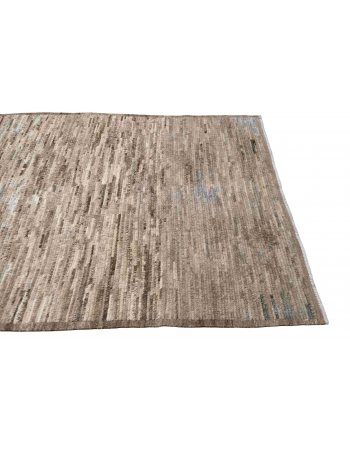 Taupe & Brown Hand Knotted Wool Rug - 4` 2″ x 8″