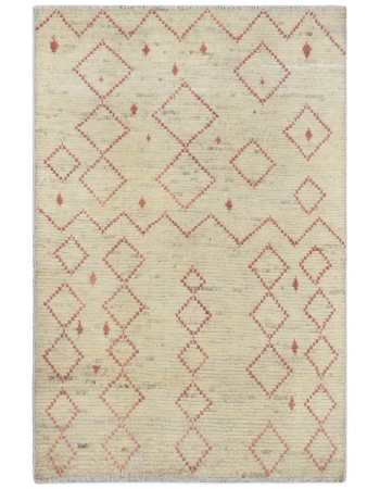 Cream & Rust Modern Wool Rug - 4` x 6`