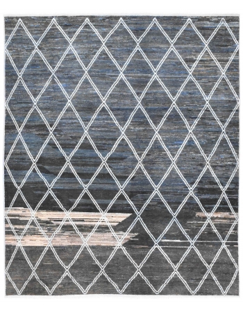 Blue & Black Modern Wool Rug - 8' 1" x 10'
