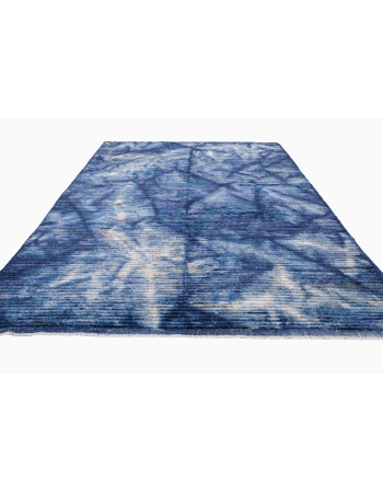 Blue Hand Knotted Modern Wool Rug - 6` 10″ x 9` 7″