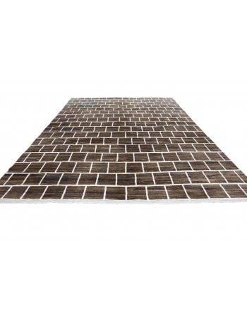 Natural & Brown Hand Knotted Wool Rug - 8` x 11` 8″