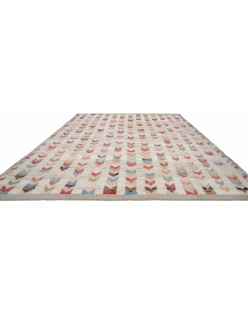 Modern Multicolor Hand Knotted Wool Rug - 13` 3″ x 14`