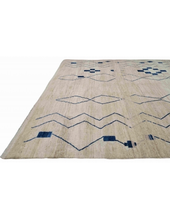 Blue & Cream Oversized Modern Rug - 13` x 15` 2″