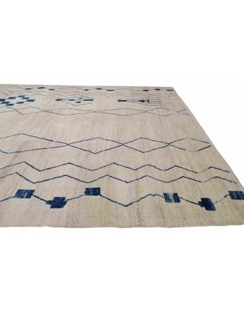 Blue & Cream Oversized Modern Rug - 13` x 15` 2″