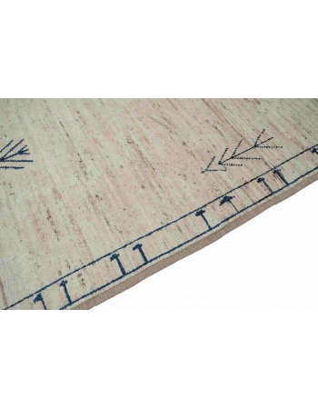 Neutral & Blue Modern Hand Knotted Rug - 9` 3″ x 12`