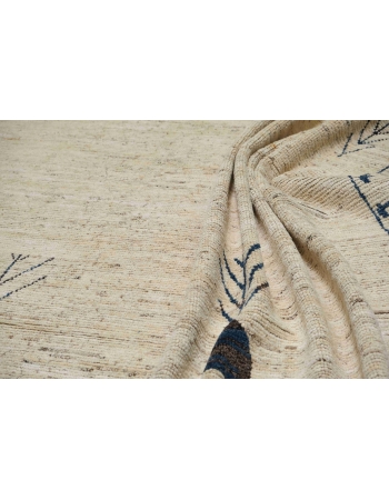 Neutral & Blue Modern Hand Knotted Rug - 9` 3″ x 12`