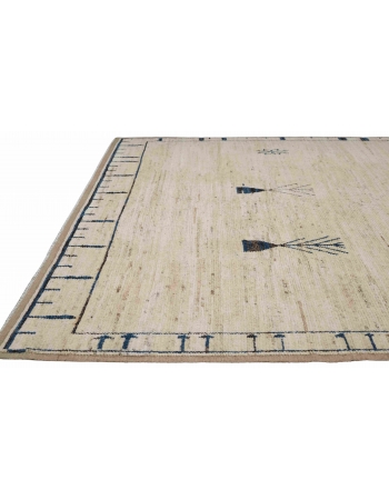 Neutral & Blue Modern Hand Knotted Rug - 9` 3″ x 12`