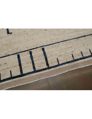 Neutral & Blue Modern Hand Knotted Rug - 9` 3″ x 12`