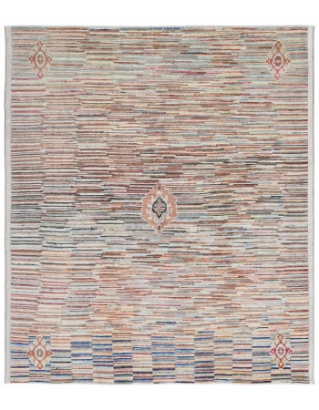Modern Multicolor Hand Knotted Wool Rug - 8` 1″ x 9` 5″