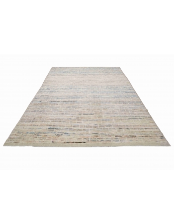 Blue & Cream Modern Wool Rug - 6` 7″ x 10`