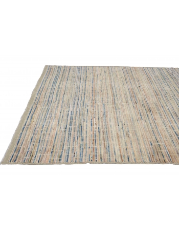 Blue & Cream Modern Wool Rug - 6` 7″ x 10`