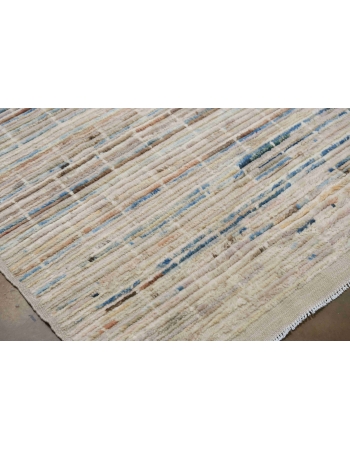 Blue & Cream Modern Wool Rug - 6` 7″ x 10`