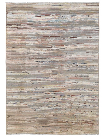 Modern Multicolor Hand Knotted Wool Rug - 6' 9" x 9' 7"
