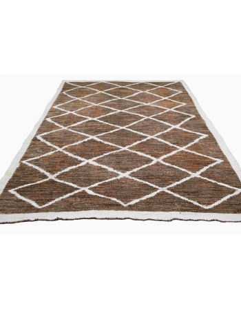 Brown & White Modern Wool Rug - 6` 4″ x 10` 1″