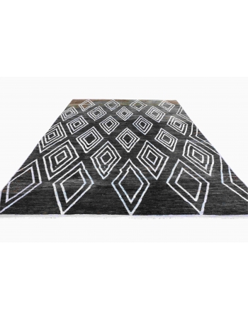 Blue & Brown Modern Wool Rug - 9` x 12` 2″