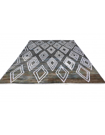 Blue & Brown Modern Wool Rug - 9` x 12` 2″