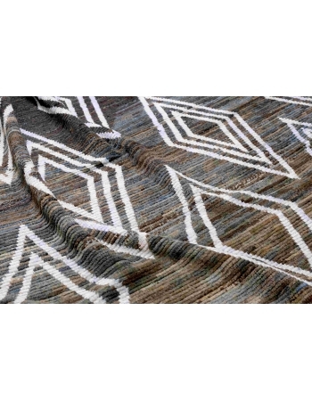 Blue & Brown Modern Wool Rug - 9` x 12` 2″