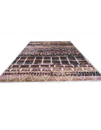 Pink & Brown Large Modern Wool Rug - 10` 2″ x 14″