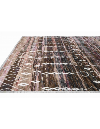 Pink & Brown Large Modern Wool Rug - 10` 2″ x 14″