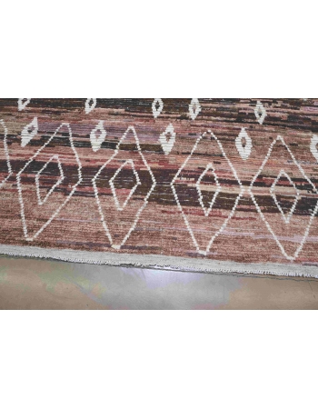 Pink & Brown Large Modern Wool Rug - 10` 2″ x 14″