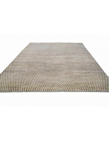 Brown & Off White Modern Wool Rug - 9` 4″ x 12` 2″