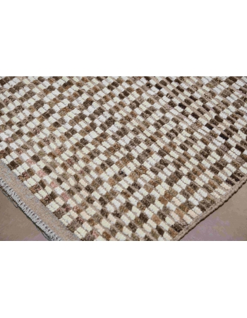 Brown & Off White Modern Wool Rug - 9` 4″ x 12` 2″