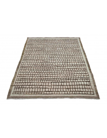 Brown & Neutral Modern Wool Rug - 4` x 5` 3″