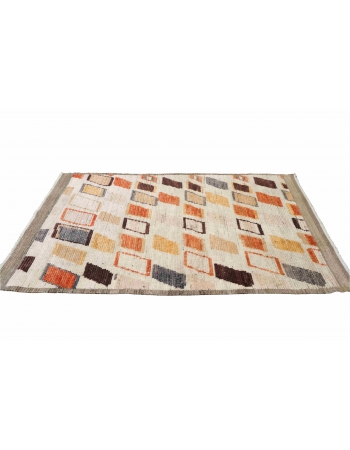 Rust & Brown Modern Wool Rug - 3` 9″ x 6`