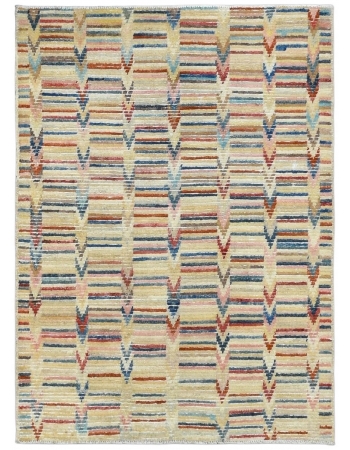 Modern Multicolor Hand Knotted Wool Rug - 4` x 5` 5″