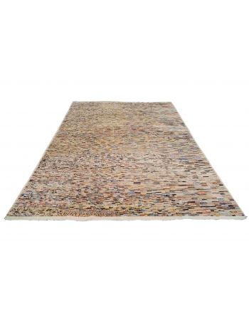 Modern Multicolor Hand Knotted Wool Rug - 6` 8 x 9` 8″