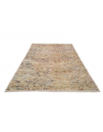 Modern Multicolor Hand Knotted Wool Rug - 6` 8 x 9` 8″