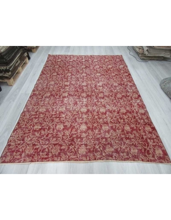 Vintage floral designed burgundy Turkish deco rug