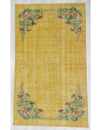 Floral designed yellow vintage deco rug