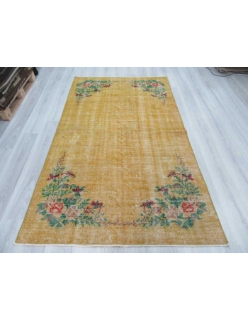 Floral designed yellow vintage deco rug