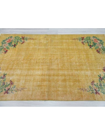 Floral designed yellow vintage deco rug