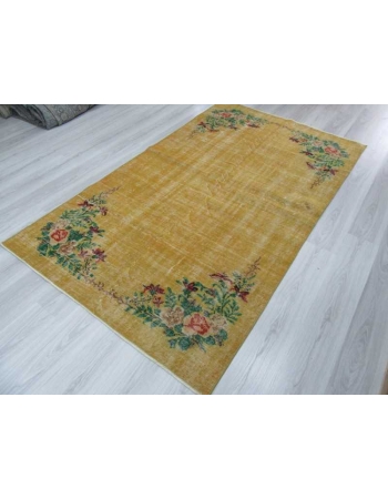 Floral designed yellow vintage deco rug