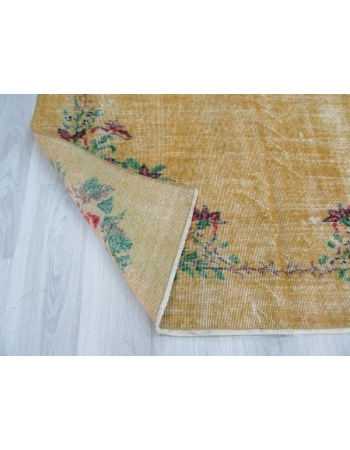 Floral designed yellow vintage deco rug