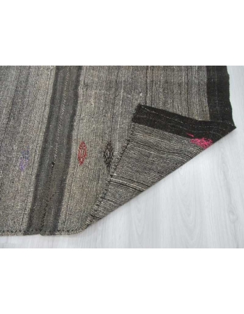 Embroidered Black & Gray vintage Turkish kilim rug