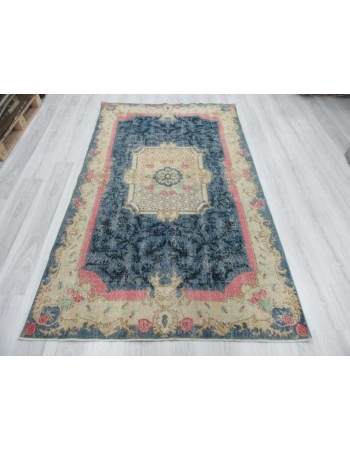 Vintage blue ground Turkish deco rug
