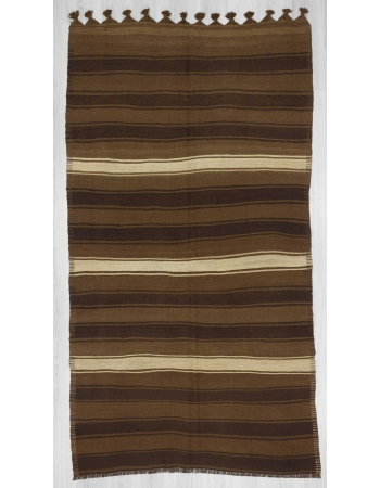 White & Brown striped vintage Turkish kilim rug