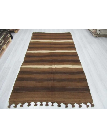 White & Brown striped vintage Turkish kilim rug