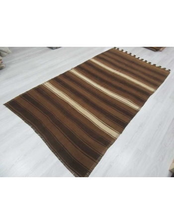 White & Brown striped vintage Turkish kilim rug