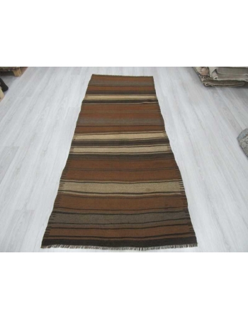 Handwoven vintage striped Turkish kilim runner rug