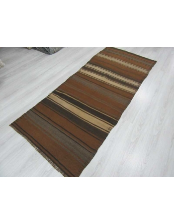 Handwoven vintage striped Turkish kilim runner rug