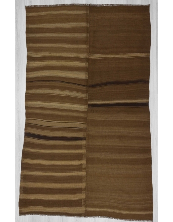 Vintage striped brown Turkish wool kilim rug