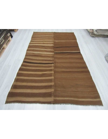 Vintage striped brown Turkish wool kilim rug