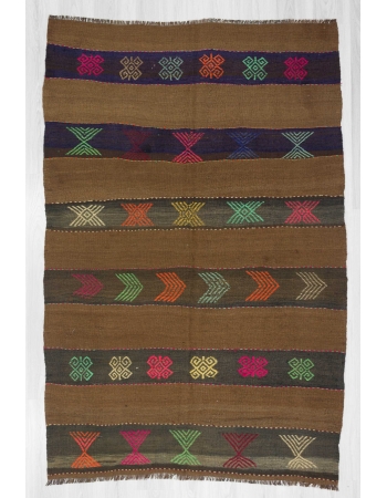 Embroidered vintage wool kilim rug