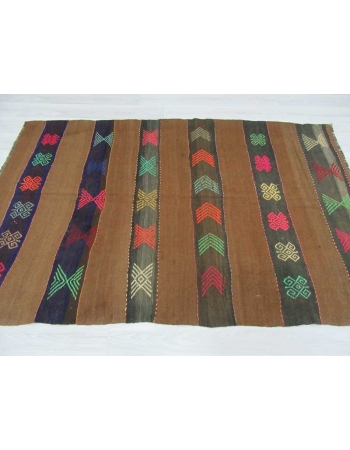 Embroidered vintage wool kilim rug