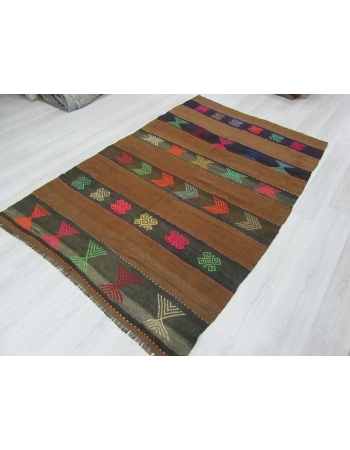 Embroidered vintage wool kilim rug